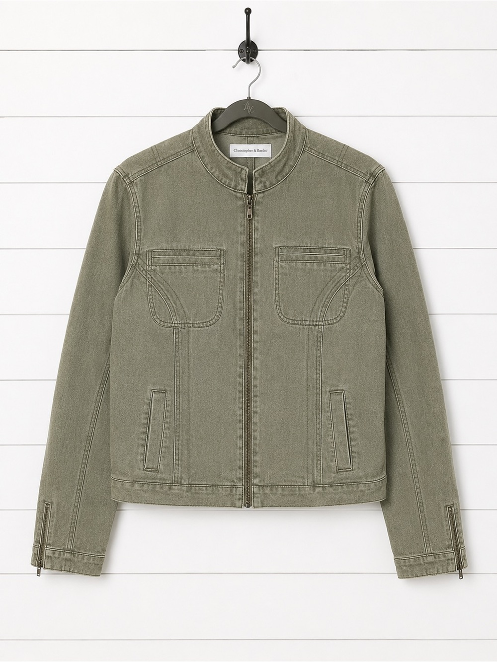 Christopher & Banks Olive Green Lightweight Zip Jacket